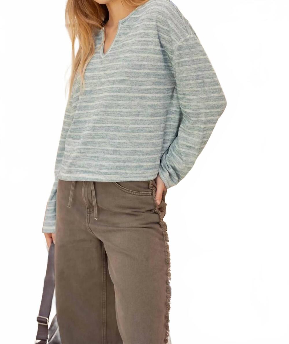 NEW BLU PEPPER striped marled knit top in dusty teal